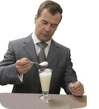 Дмитрий Медведев дегустирует кислородный коктейль